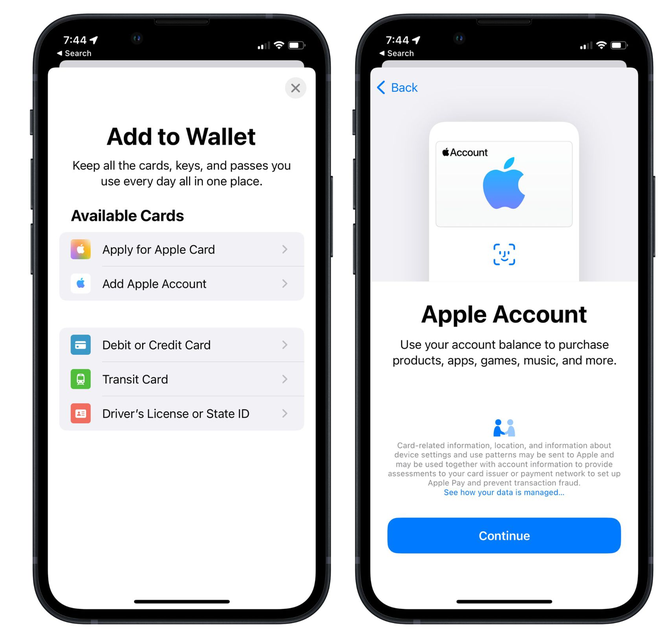 河曲苹果手机维修分享iOS 15.5钱包App如何添加 Apple 账户 