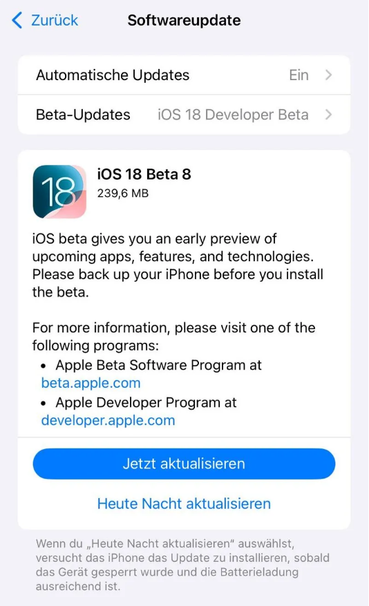 河曲苹果手机维修分享苹果 iOS / iPadOS 18 开发者预览版 Beta 8 发布 